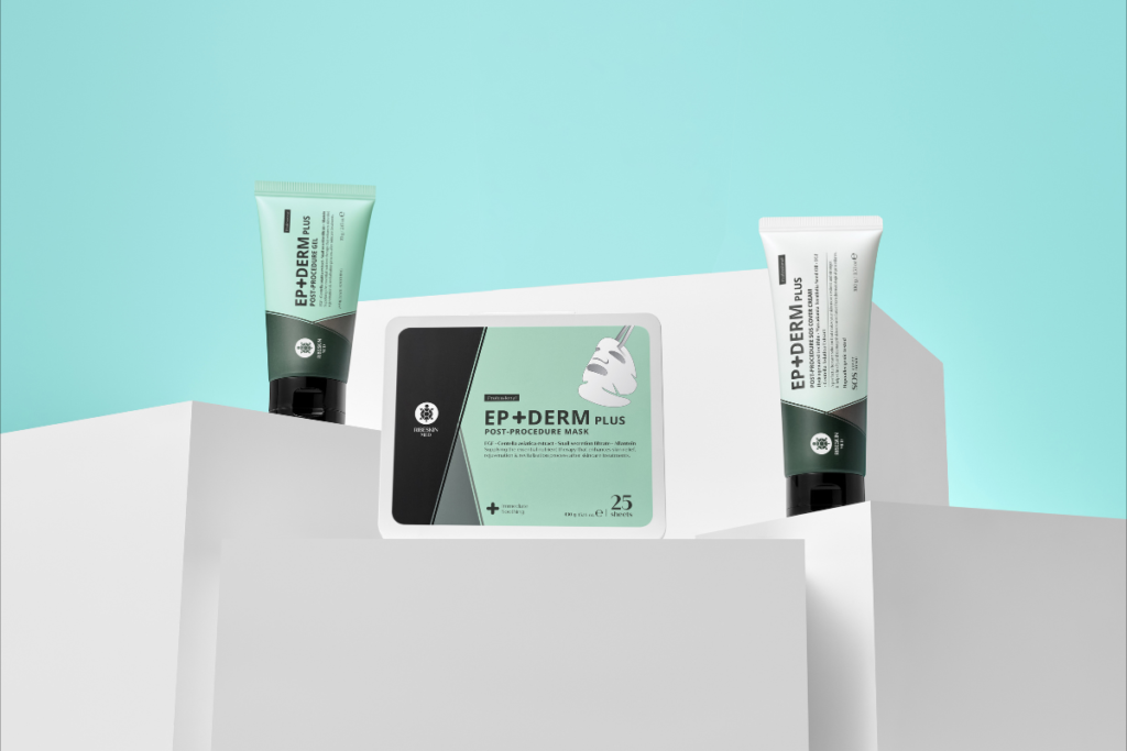 EP+DERM PLUS Post Procedure range consisting of gel, mask and cream which helps in skin recovery after dermatological procedures